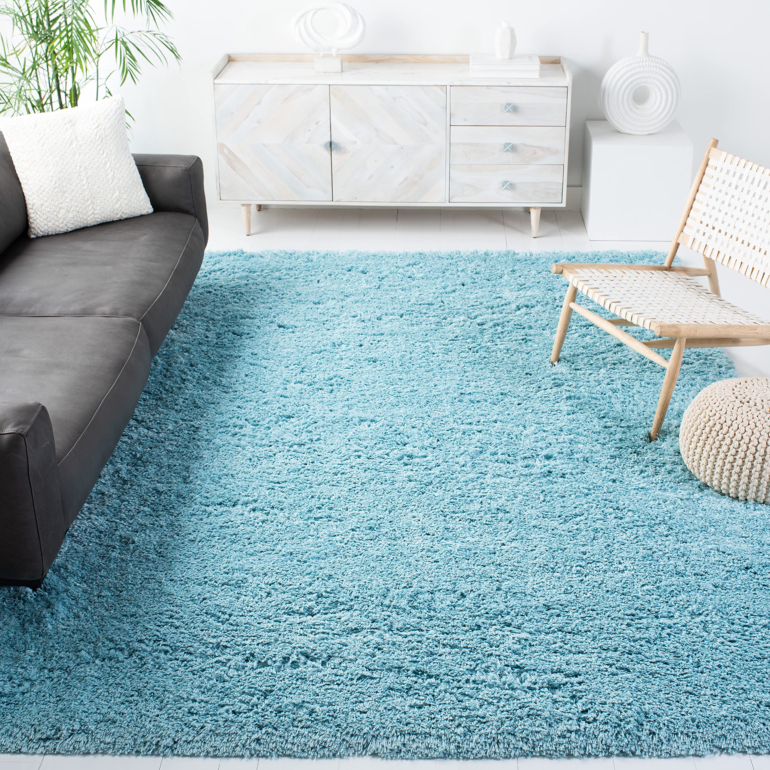 Safavieh Polar Shag Collection Area Rug - 9' x 12', Light Turquoise, Solid Glam Design, Non-Shedding & Easy Care, 3-inch Thick Ideal for High Traffic Areas in Living Room, Bedroom (PSG800T)