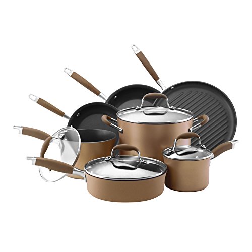 Anolon Advanced Hard Anodized Nonstick Cookware Pots and Pans Set, 11 Piece, Bronze