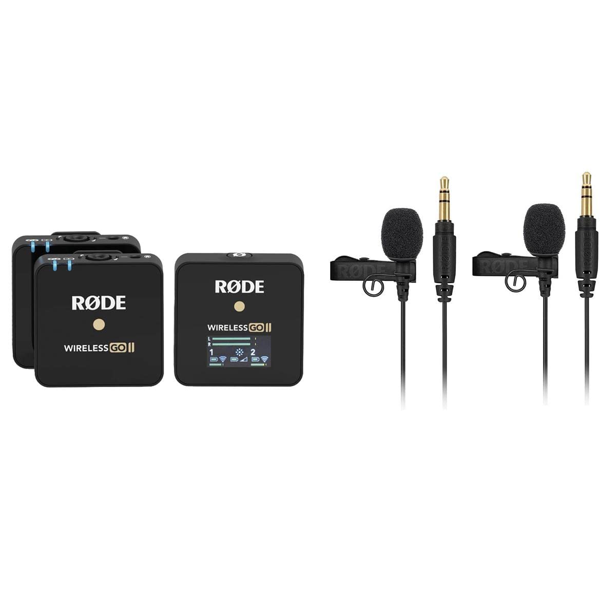 Rode Wireless GO II Compact Microphone System with 2x Transmitters and 1x Receiver - With 2x  Lavalier GO Professional-Grade Microphone