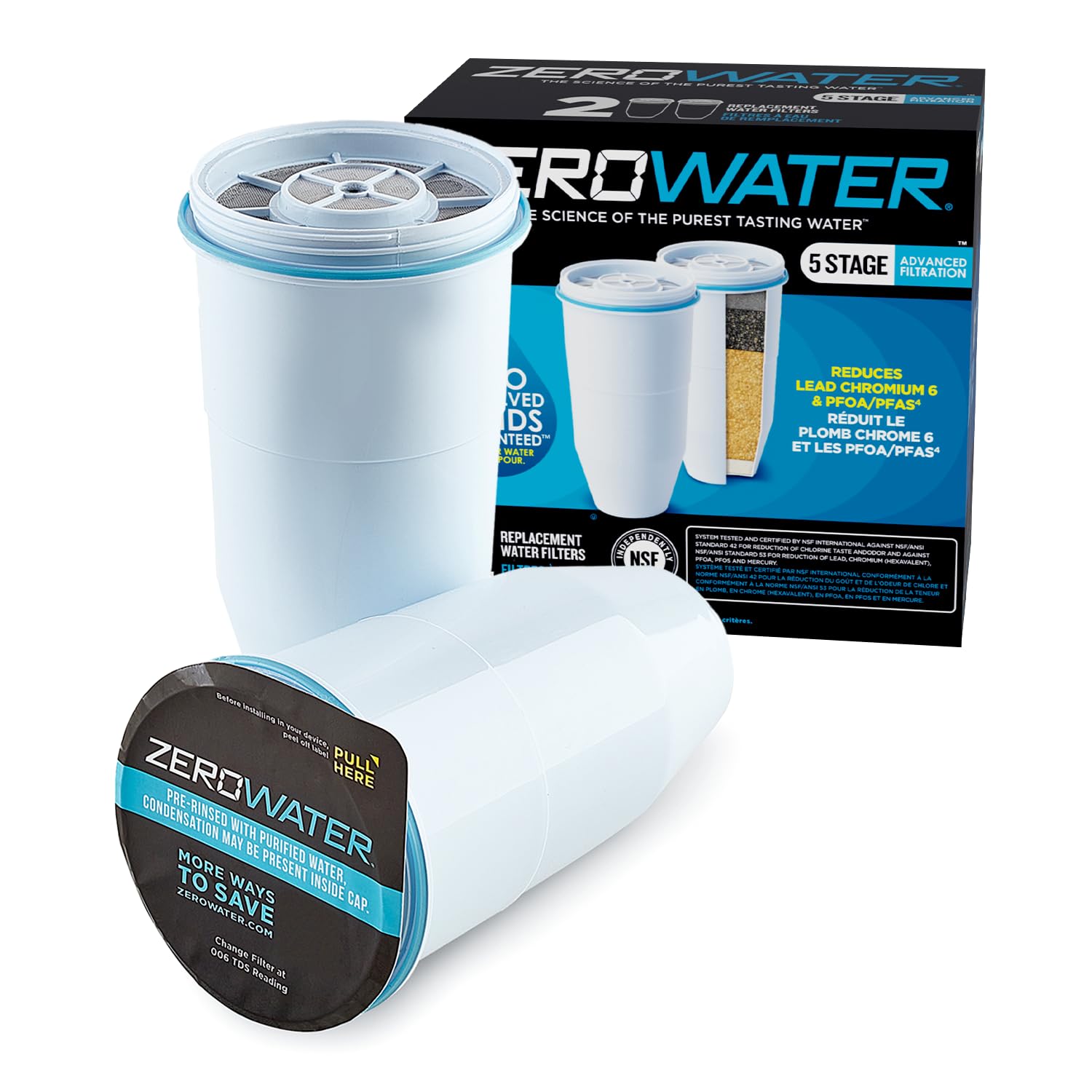 ZeroWater water filter Replacement, NSF Certified to Reduce Lead, Other Heavy Metals and PFOA/PFOS,