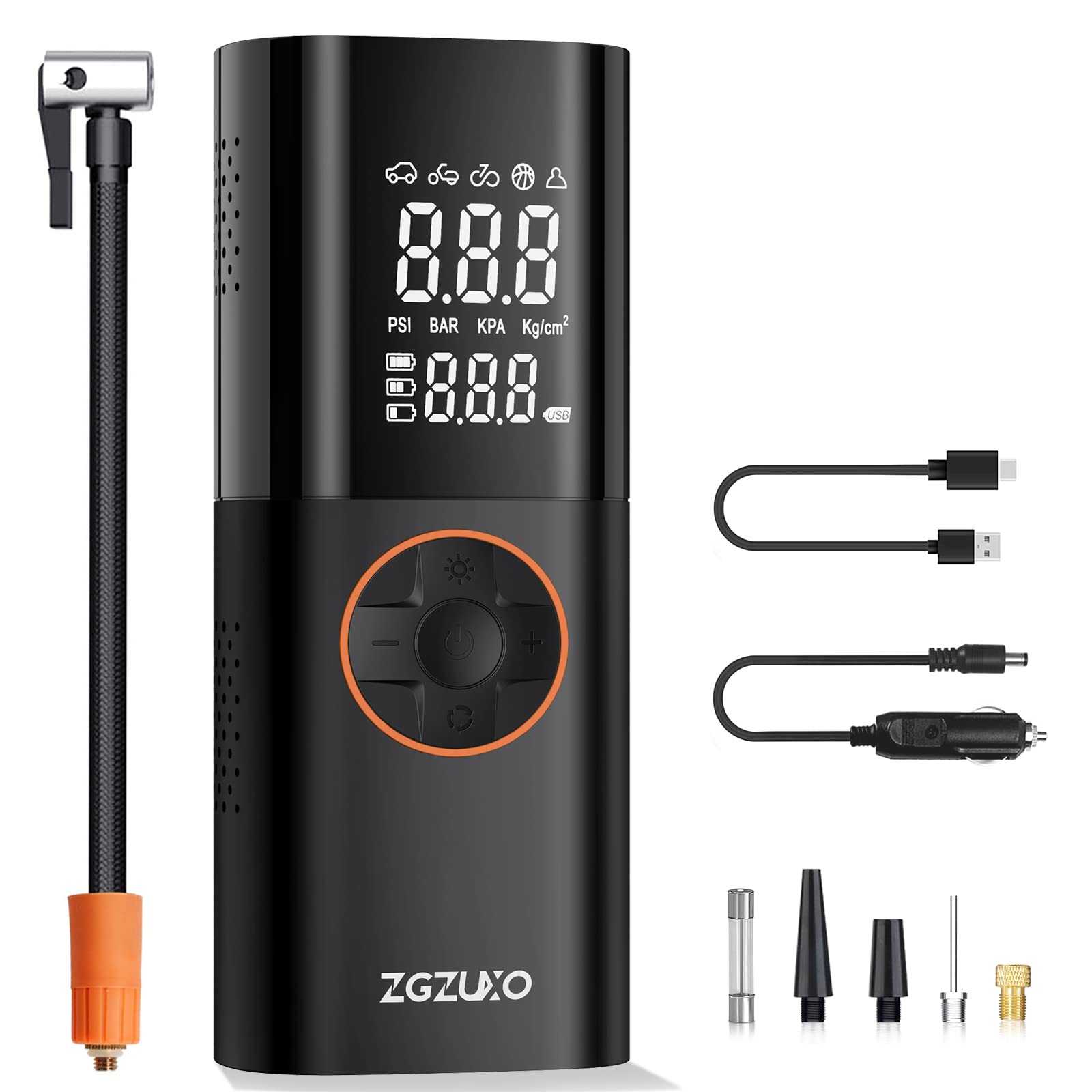 ZGZUXO Tire Inflator Portable Air Compressor, 2X Fast Cordless Air Pump 7800mAh Battery & 12V DC Dual Power Electric Tire Pump 150PSI with LCD Dual Screen for Car Motorcycle Bike Ball, Car Accessories