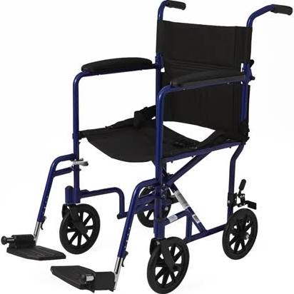 Medline Aluminum Transport Chair with  Wheels, Red, 8 i...