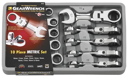 Gearwrench 10 Pc. 12 Pt. Stubby Flex Head Ratcheting Combination Wrench Set, Metric - 9550