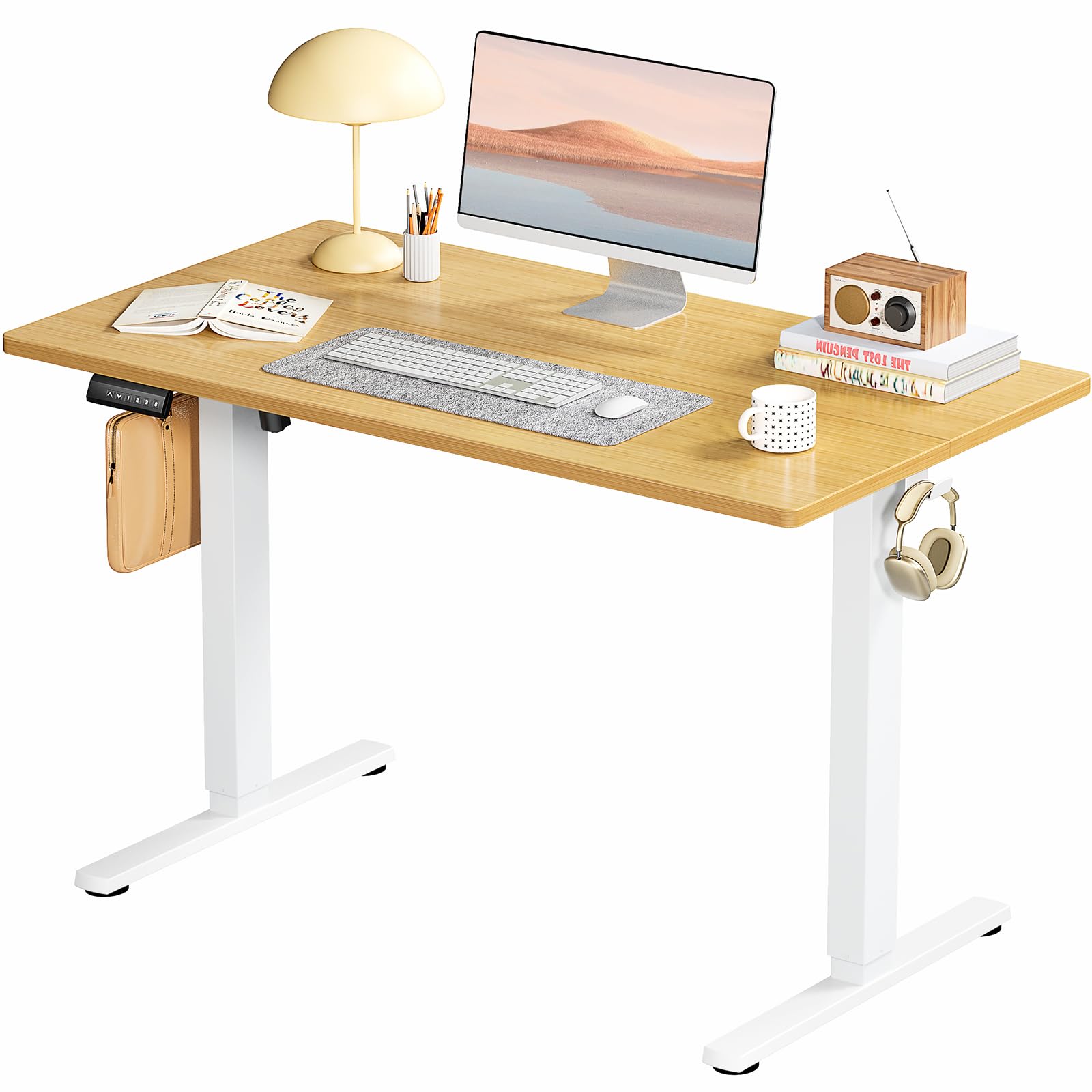 SMUG Electric Standing Desk, Standing Desk Adjustable Height, 40 x 24 Inch Ergonomic Adjustable Desk Stand Up Desk with Memory Preset, Sit Stand Desk Computer Desk for Home Office, Natural