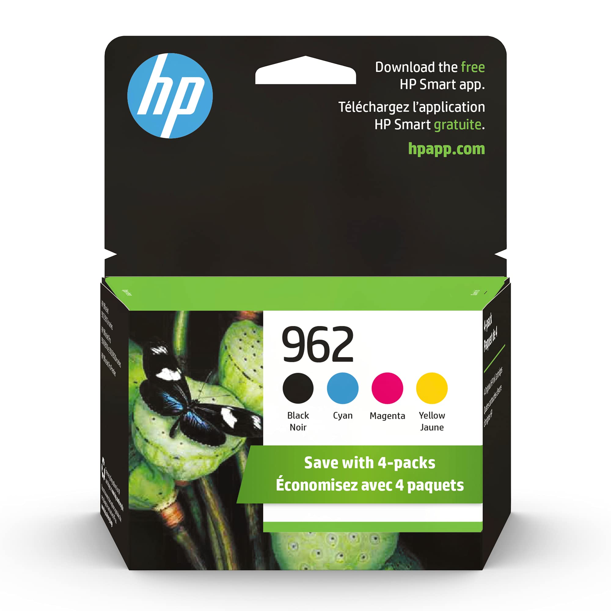 HP Original  962 Black, Cyan, Magenta, Yellow Ink Cartridges (4-pack) | Works with  OfficeJet 9010 Series,  OfficeJet Pro 9010, 9020 Series | Eligible for Instant Ink | 3YQ25AN
