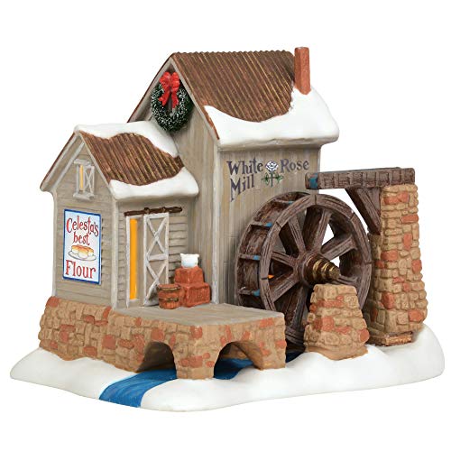 Department 56 New England Village Jim Shore White Rose Mill Lit Animated Building, 6.1 Inch, Multicolor