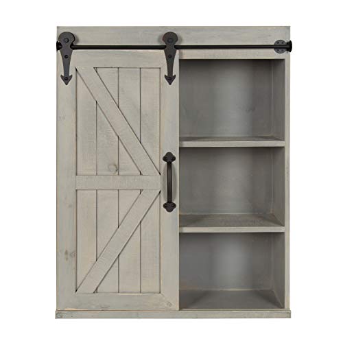 Kate and Laurel Cates Modern Farmhouse Decorative Wood Wall Storage Shelving Cabinet with Sliding Barn Door, Rustic White