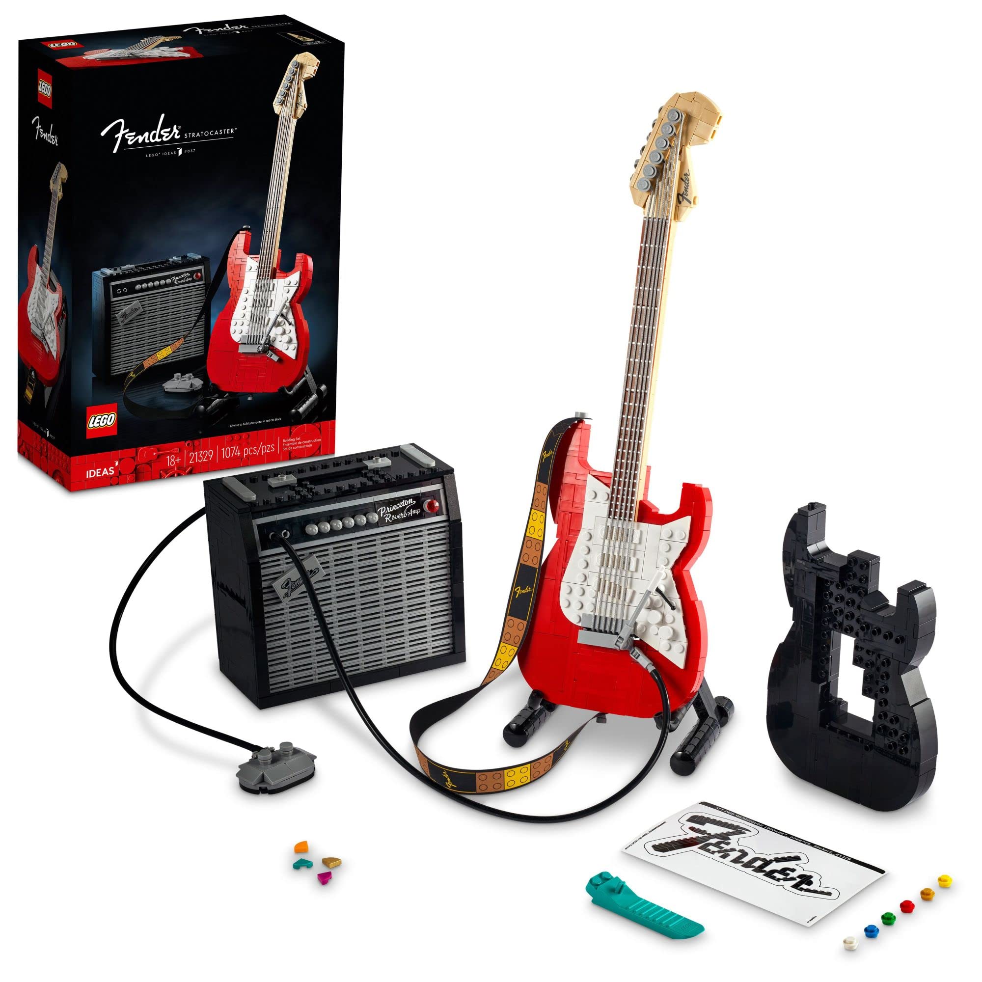 LEGO Ideas Fender Stratocaster 21329 DIY Guitar Model Building Set for Music Lovers, Gift from Sons or Daughters to Rock This Father's Day, 65 Princeton Reverb Amplifier & Authentic Accessories