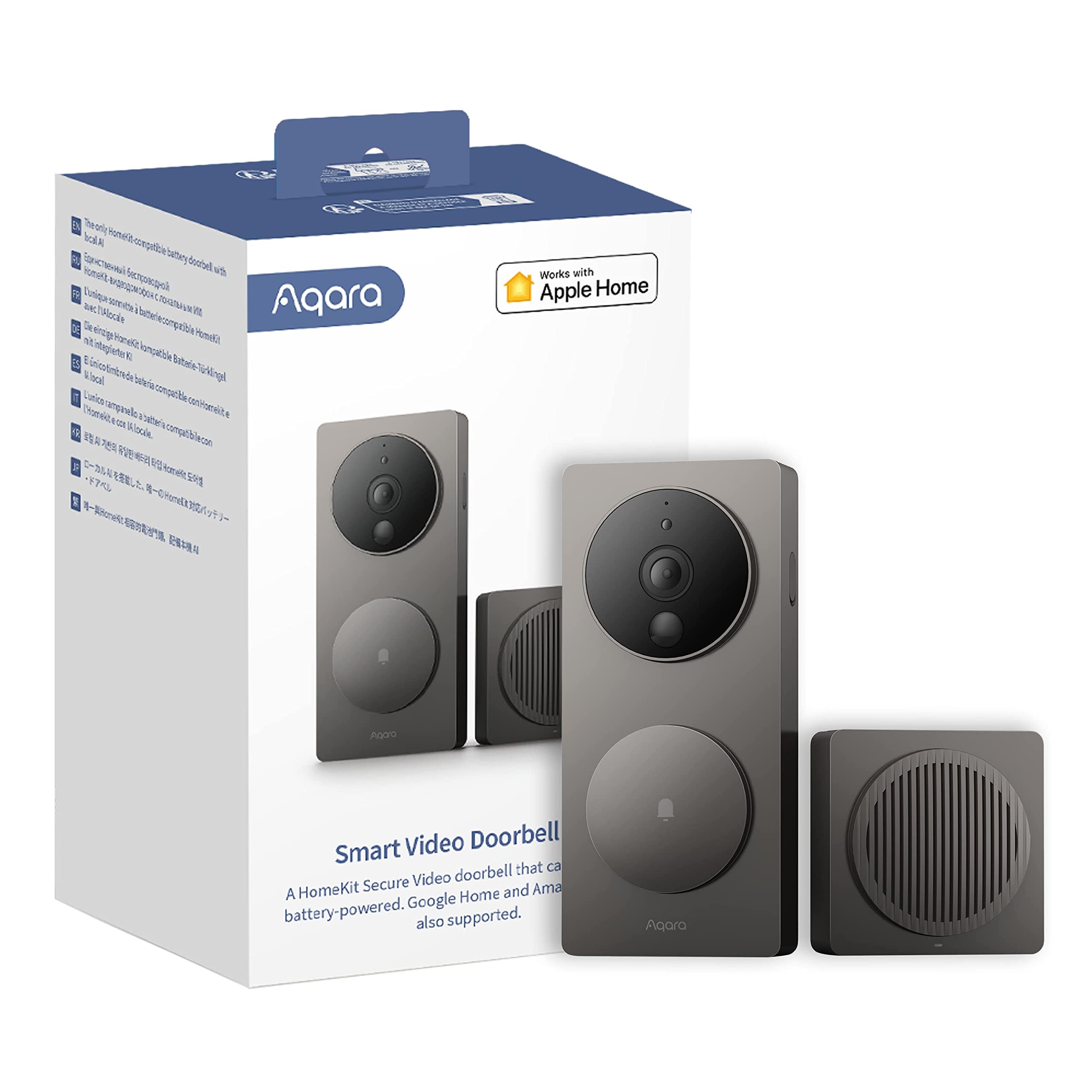 Aqara Video Doorbell G4 (Chime Included), 1080p FHD HomeKit Secure Video Doorbell Camera, Local Face Recognition and Automations, Wireless or Wired, Supports Apple Home, Alexa, Google, IFTTT, Gray