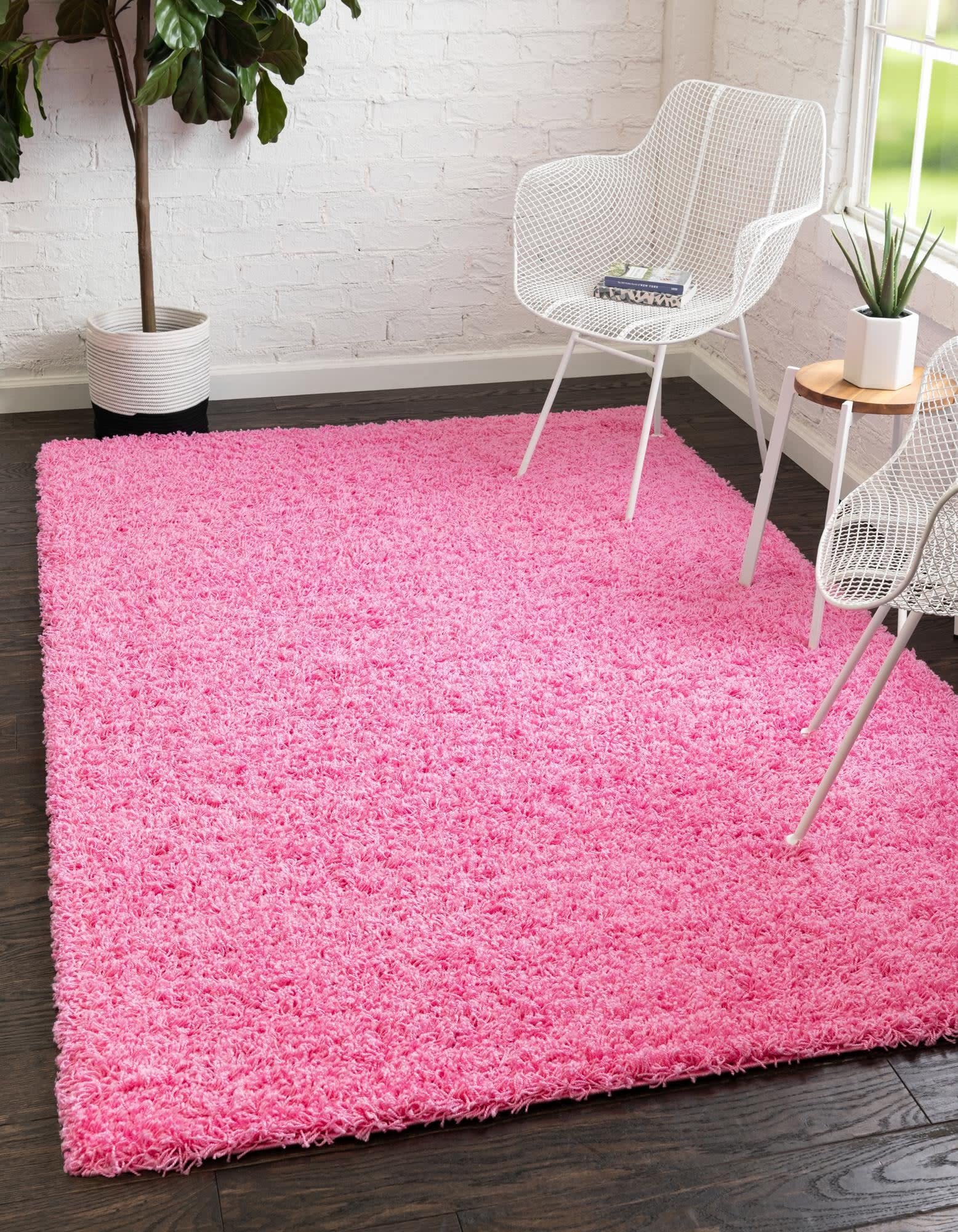 Unique Loom Solid Shag Collection Area Rug (8' Square, Taffy Pink)