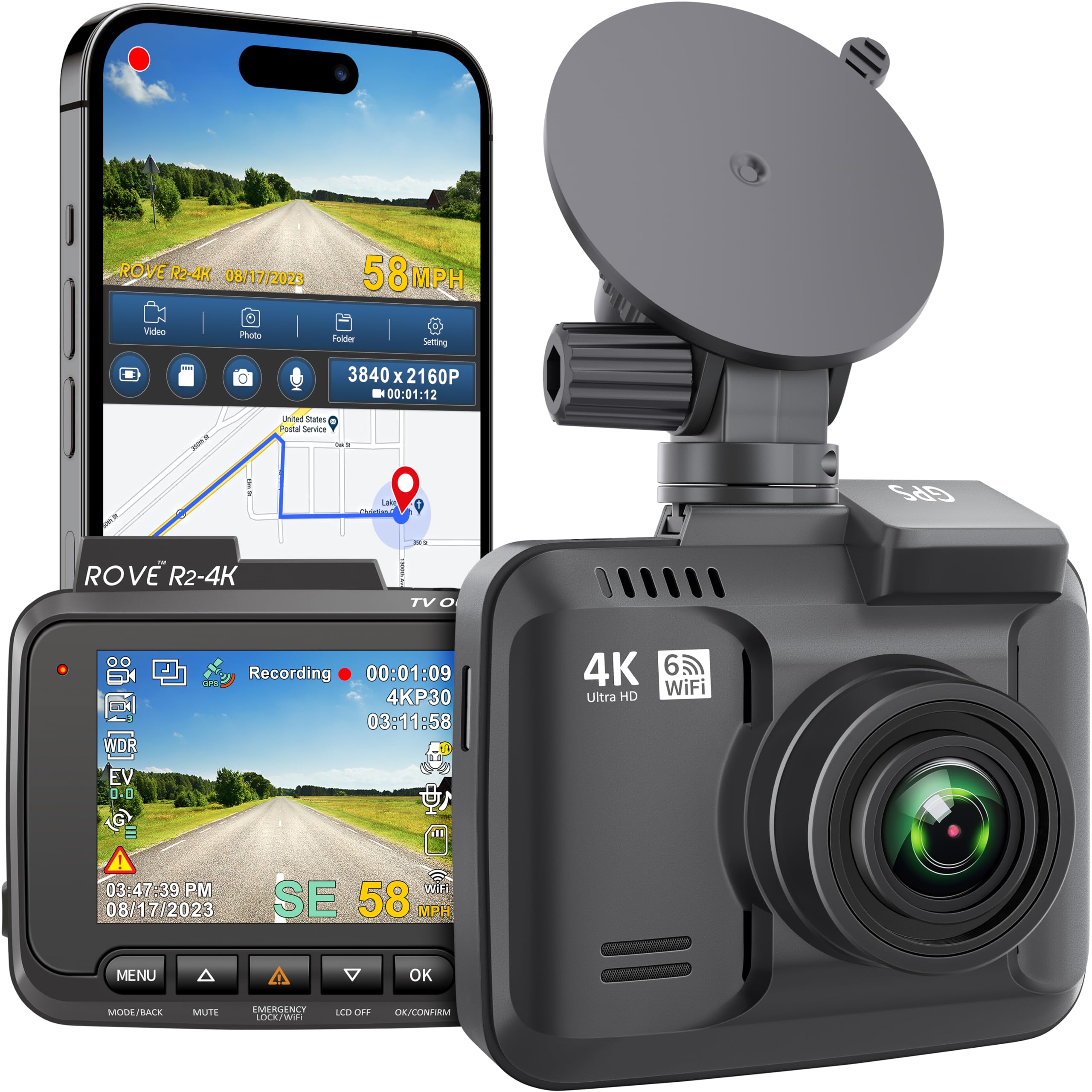 ROVE R2-4K Dash Cam Built-in WiFi GPS Car Dashboard Cam...