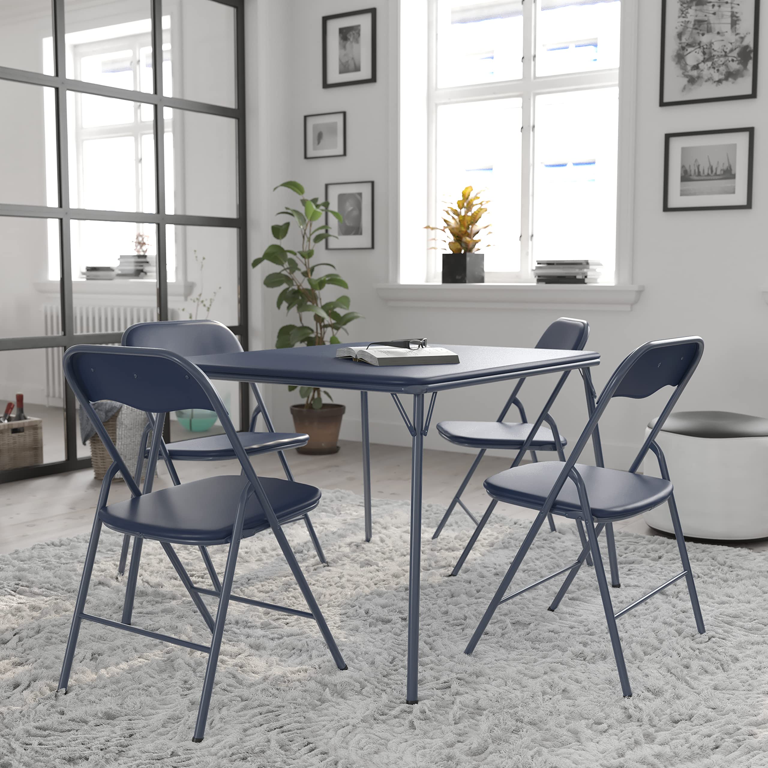 Flash Furniture 5 Piece Navy Folding Card Table and Cha...