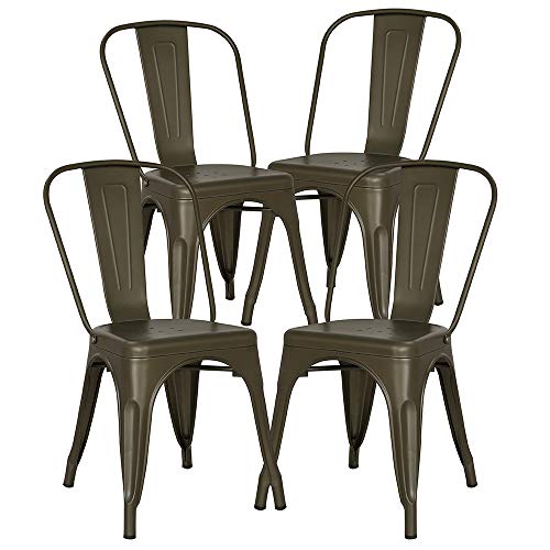 POLY & BARK Trattoria Kitchen and Dining Metal Side Chair in Bronze (Set of 4)