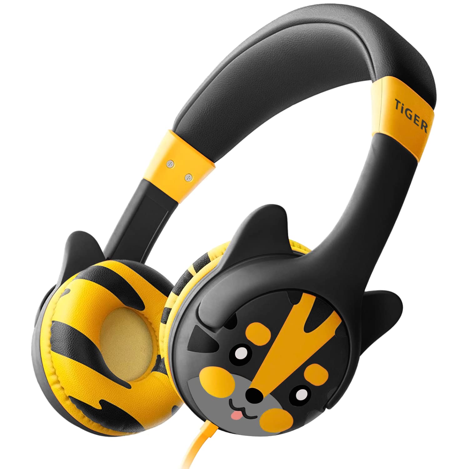 Kidrox Toddler Headphones for 2-7 Years Old - Kids Headphones Wired for Boys & Girls - 85dB Volume Limiting Children Head Phones for School, Airplane, Travel, iPad, Tablet (Black, Tiger-Ear)