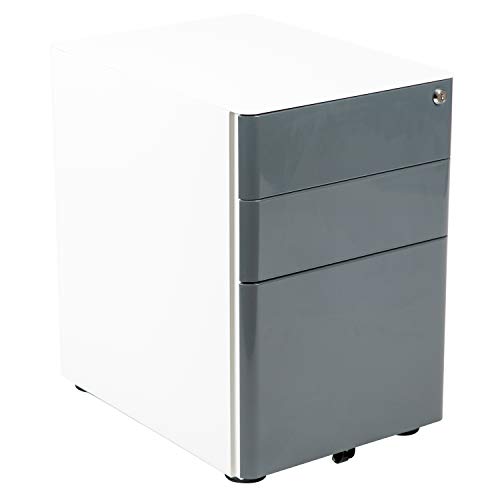 Flash Furniture 3-Drawer Mobile Filing Cabinets, White and Charcoal