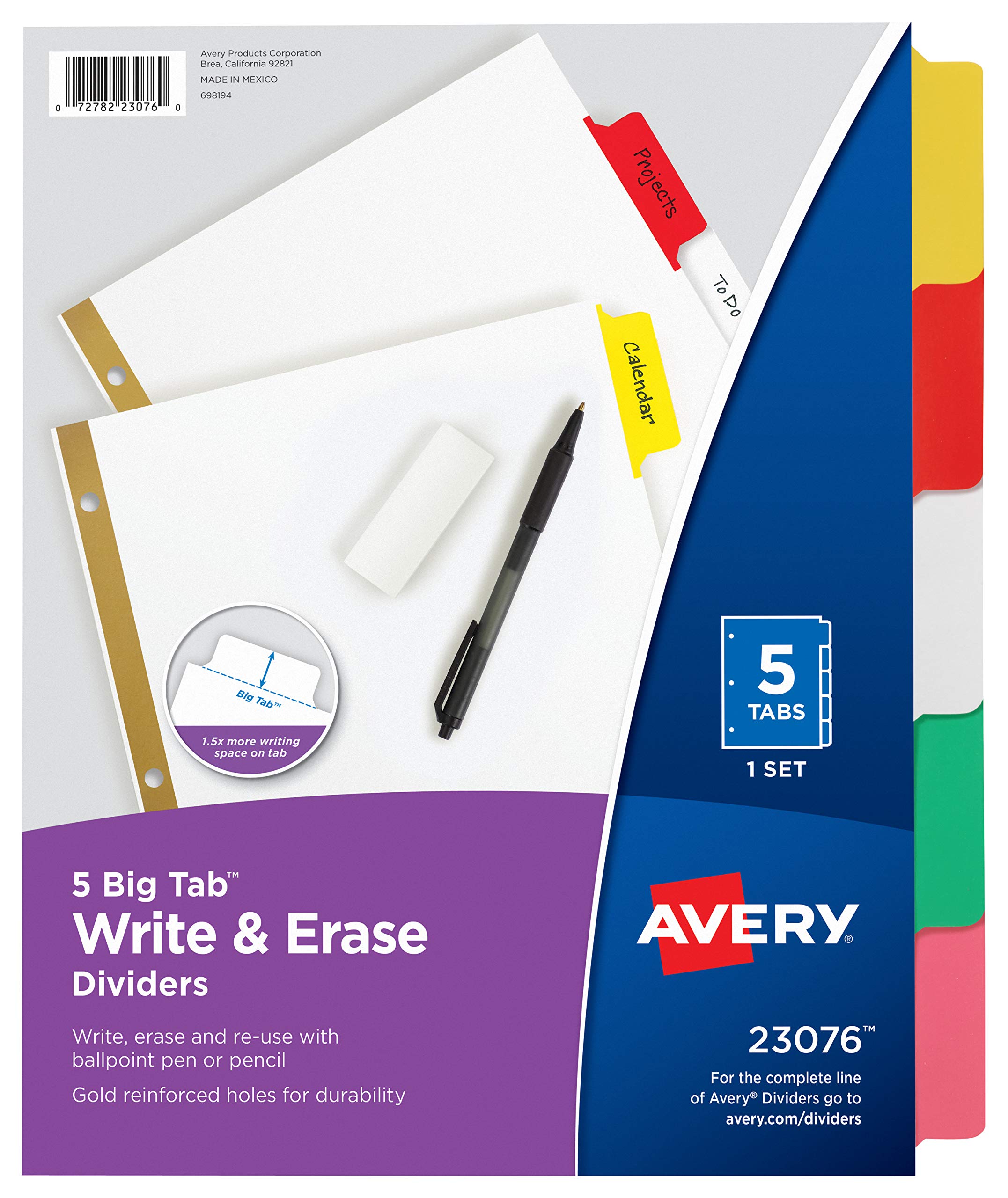 Avery 8 Tab Binder Dividers Write & Erase White ...