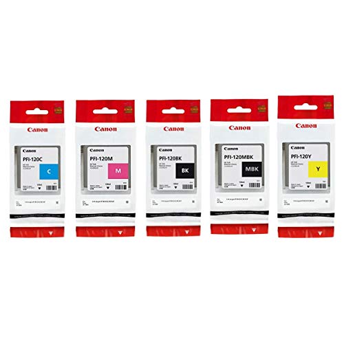 Canon PFI120 Pigment Ink Tank Bundle (Matte Black, Cyan, Magenta, Yellow, Black) in Retail Packaging