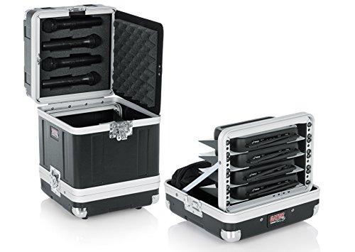 Gator Microphone Hard Case; Holds (4) Wireless Microphone Systems with Half Rack Shelves and Storage for (4) Handheld Recievers (GM-4WR)
