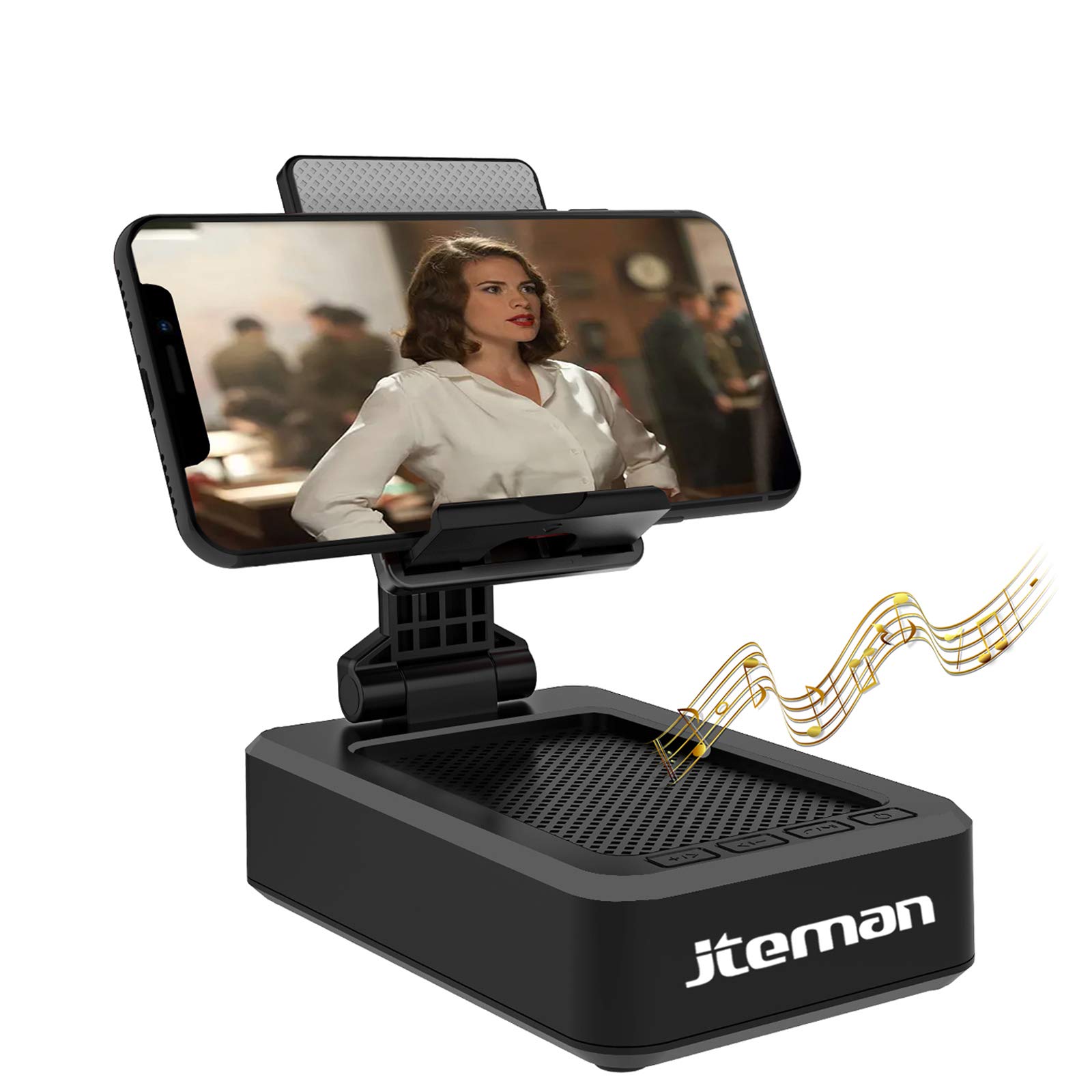 JTEMAN Cell Phone Stand with Wireless Bluetooth Speaker and Anti-Slip Base HD Surround Sound Perfect for Home and Outdoors with Bluetooth Speaker for Desk Compatible with iPhone/ipad/Samsung Galaxy