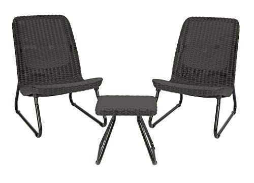 keter Resin Wicker Patio Furniture Set with Side Table and Outdoor Chairs