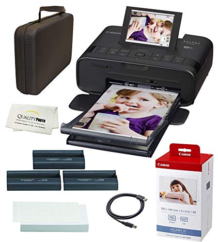 Quality Photo SELPHY CP1300 Wireless Compact Photo Printer with AirPrint and Mopria Device Printing, with KP108 Paper and Black Hard case to fit All Together