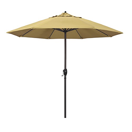 California Umbrella ATA908117-5414 9' Round Aluminum Market, Crank Lift, Auto Tilt, Bronze Pole, Sunbrella Wheat Fabric Patio Umbrella