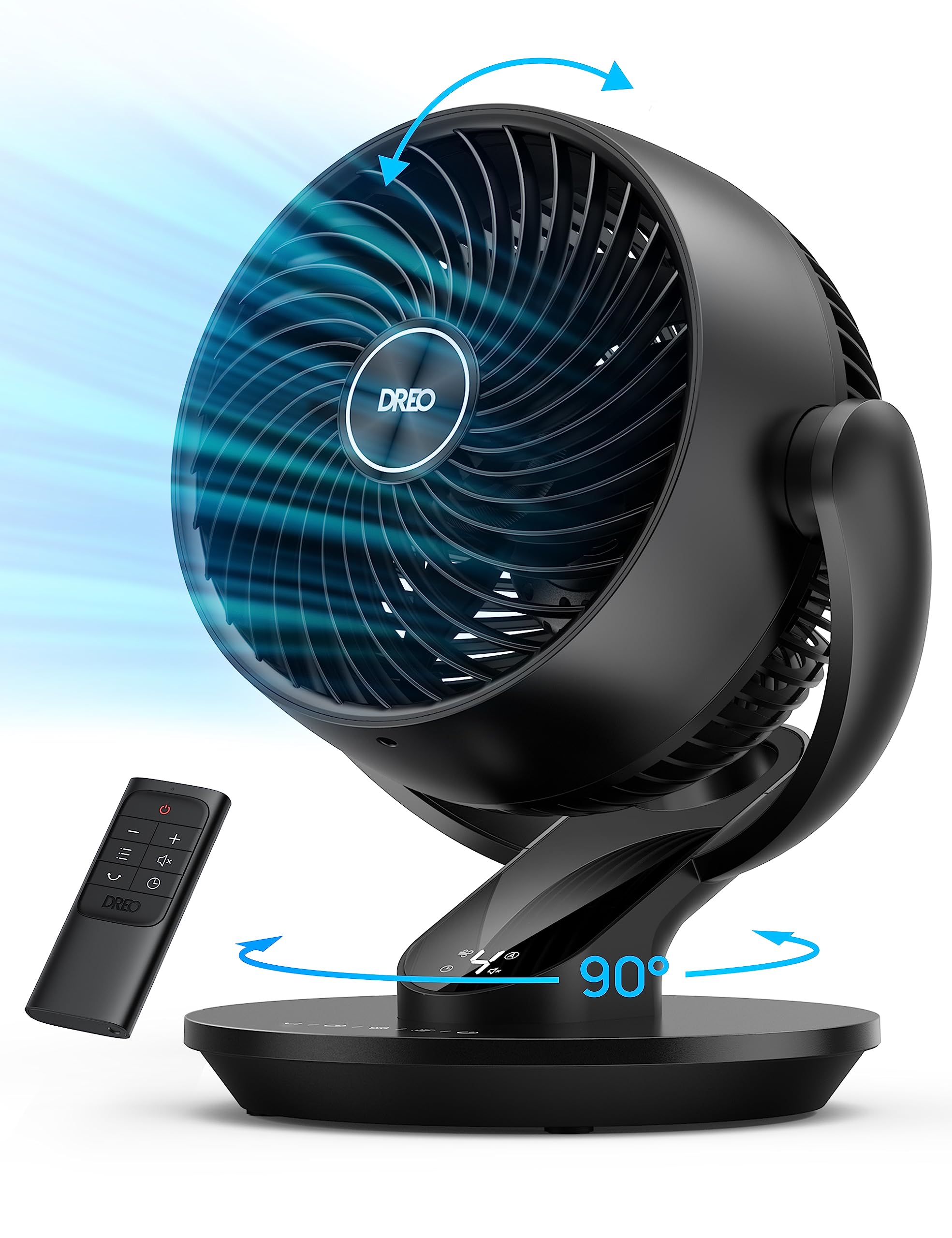 Dreo Table Fans for Home Bedroom, 9 Inch Quiet Oscillating Floor Fan with Remote, Air Circulator Fan for Whole Room, 70ft Powerful Airflow, 120° Adjustable Tilt, 4 Speeds, 8H Timer