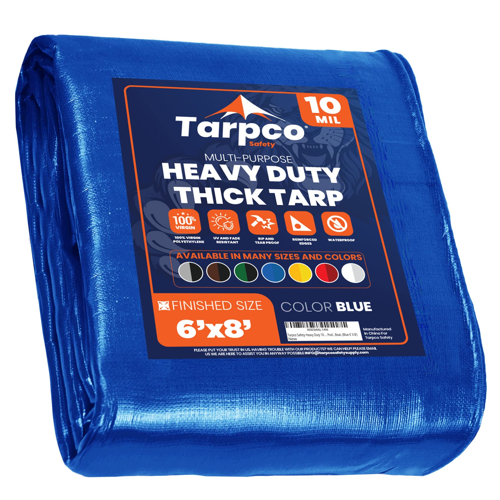Tarpco Safety Heavy Duty Tarp Cover, Waterproof, UV Resistant, Rip and Tear Proof, Poly Tarpaulin with Reinforced Edges for Roof, Camping, Patio, Pool , Boat