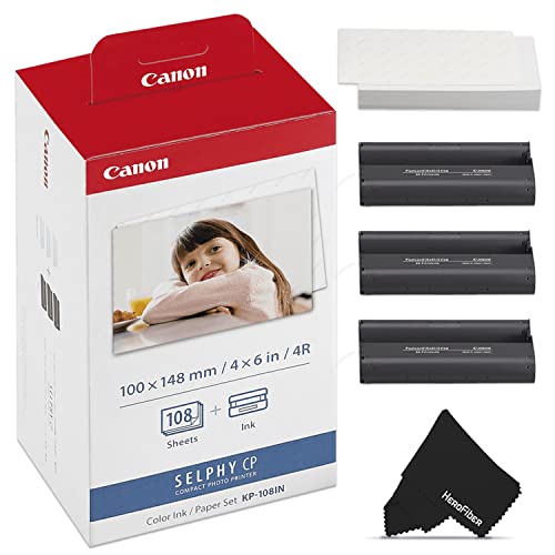 HeroFiber Canon KP-108IN / KP108 Color Ink Paperisheets + Ink Toners for Canon Selphy CP1300, CP1200, CP910, CP900, cp770, cp760 Compact Photo Printers