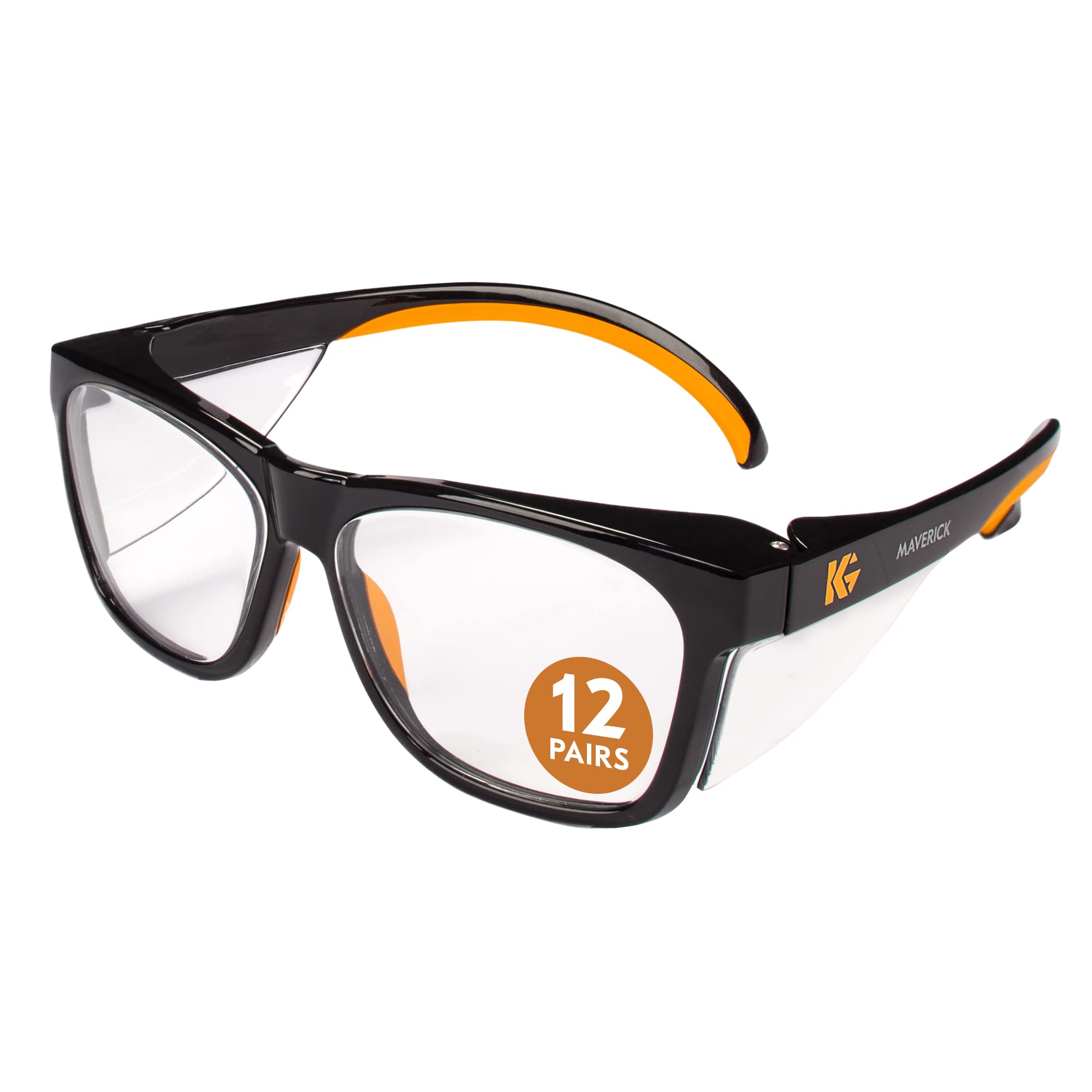 KLEENGUARD ™ V30 Maverick™ Safety Glasses (49312), with Anti-Glare Coating, Clear Lenses, Black Frame, Unisex for Men and Women (Qty 12)
