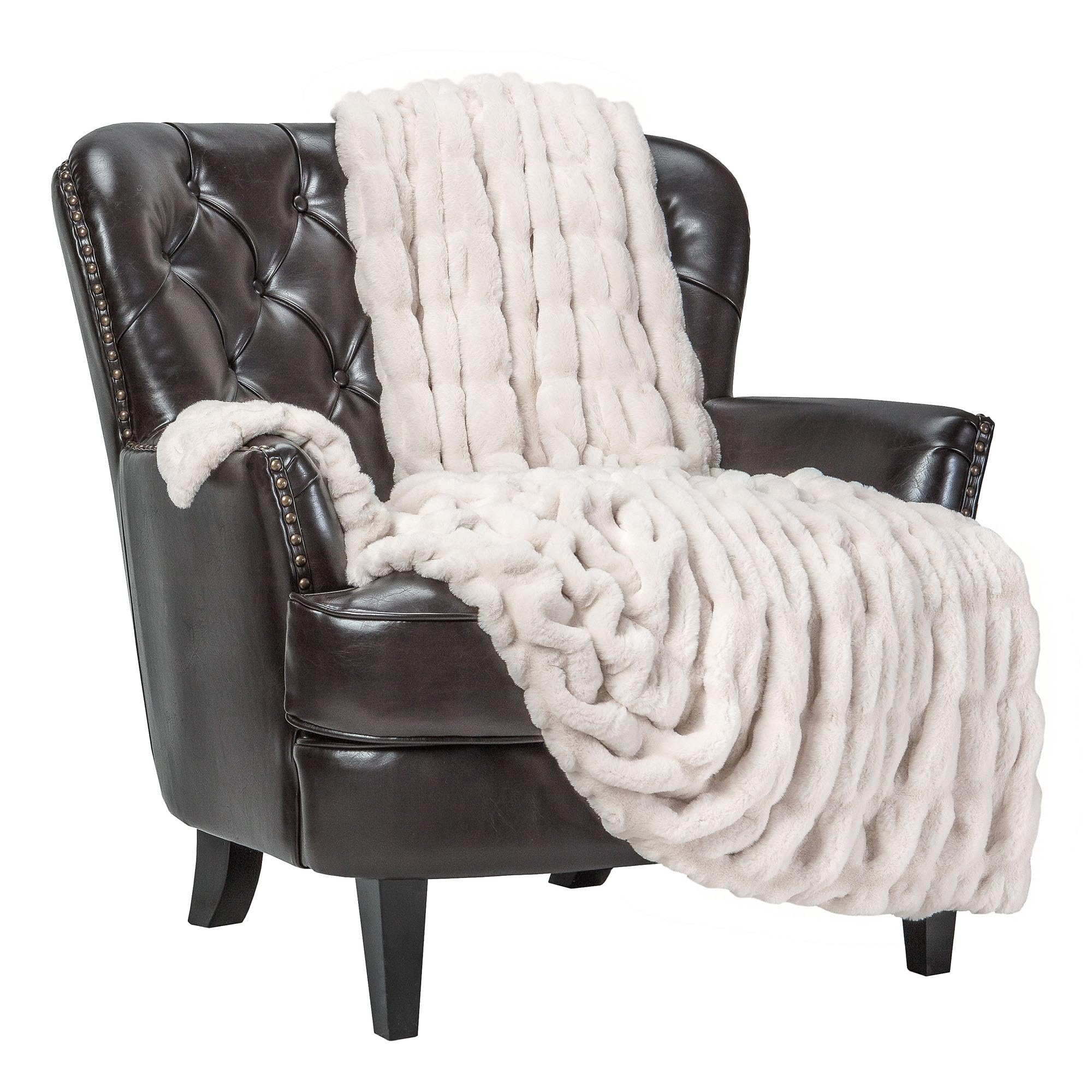 Chanasya Premium Ruched Faux Fur Throw Blanket - Luxurious, Soft Reversible Mink Blanket