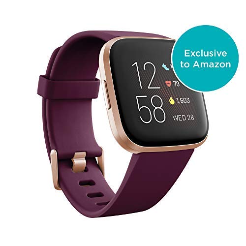 Fitbit Versa 2 Health and Fitness Smartwatch with Heart Rate, Music, Alexa Built-In, Sleep and Swim Tracking, Bordeaux/Copper Rose, One Size (S and L Bands Included)
