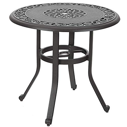 PHI VILLA MFSTUDIO 32? Cast Aluminum Patio Outdoor Retro Bistro Table Round Dining Table with Frosted Surface, 1.97? Umbrella Hole