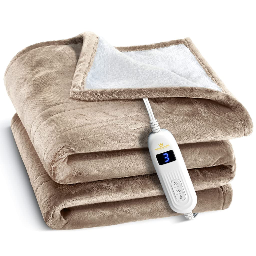 Medical king Heated Blanket, Machine Washable Extremely Soft and Comfortable Electric Blanket Throw Fast Heating with Hand Controller 10 Heating Settings and auto Shut-Off