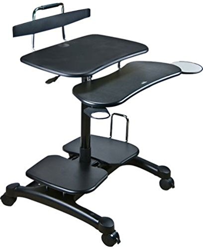 Aidata PCC004P PopDesk PC Cart Sitting/Standing Mobile Computer Desk (ABS Plastic), Black, Compact Units Store Your Entire Computer in Minimal Space, Easy Height Adjustments for Sitting or Standing