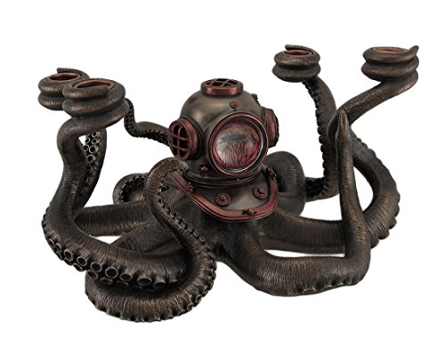 Veronese Design Veronese Resin Candelabras Incredibly Cool Steampunk Diver Octopus 4 Candle Candelabra 11.5 X 6.5 X 9.5 Inches Black