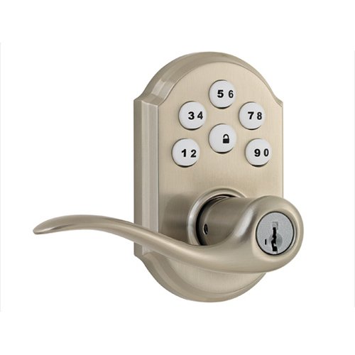 Kwikset 912 Z-Wave SmartCode Electronic Touchpad with Tustin Lever, Satin Nickel, featuring SmartKey, Works with Alexa via SmartThings, Wink, or Iris