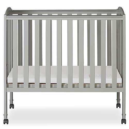 Dream on Me 2 in 1 Folding Portable Crib in Cool Grey, Greenguard Gold Certified