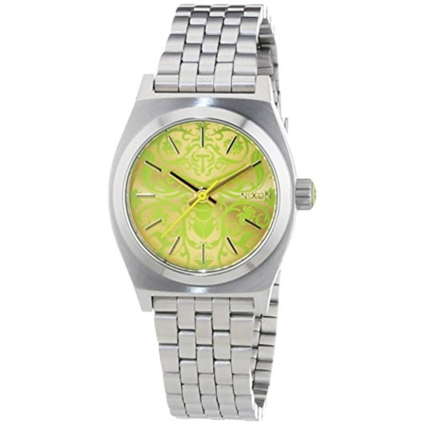 Nixon A399-1898 Ladies Small Time Teller Silver Neon Yellow Watch