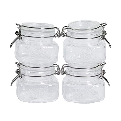 Tabletops Unlimited Mason Craft & More Airtight Kitchen Food Storage Clear Glass Clamp Jars, 4 Pack Mini Preserve Jars- 10 Ounce (0.3 Liter)