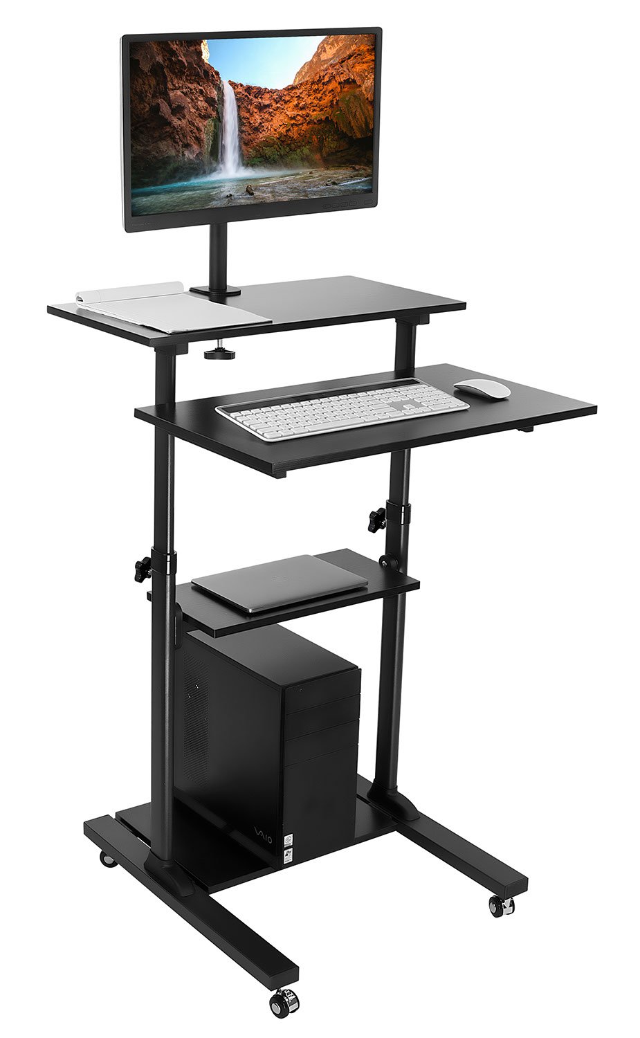 Mount-It! Mobile Stand Up Desk/Height Adjustable Computer Work Station Rolling Presentation Cart Monitor Arm