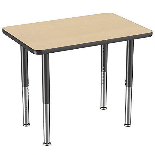 Factory Direct Partners FDP Mobile Rectangle Activity School and Office Table (24 x 36 inch), Super Legs with Glides and Casters, Adjustable Height 19-30 inches - Maple Top and Black Edge