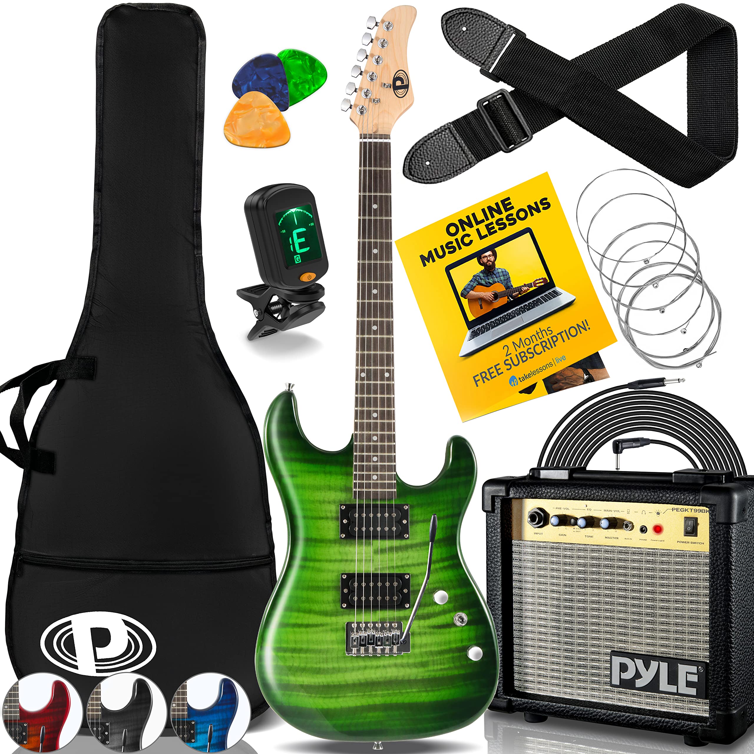 Pyle Beginner Electric Guitar Kit with Amp - Starter Kit Full Size 39