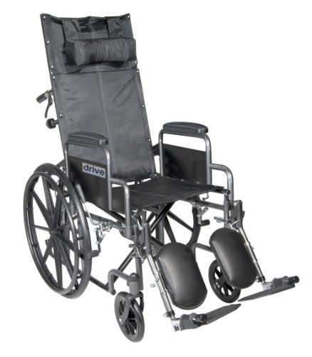 Drive Mechanical SSP20RBDDA Silver Sport Reclining Wheelchair with Detachable Desk Length Arms and Elevating Leg Rest, Silver Vein, 20 Inch