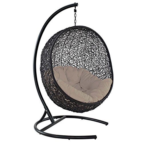 Modway EEI-739-BEI-SET Encase Wicker Rattan Outdoor Patio Porch Lounge Egg, Swing Chair with Stand, Beige