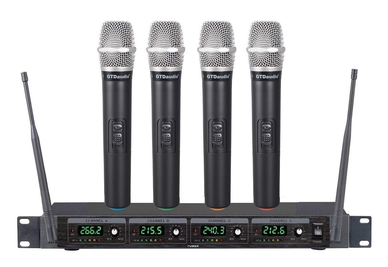 GTDaudio 4 Handheld Wireless Microphone Cordless mics System, Ideal for Church, Karaoke, Dj Party, Range up to 300 ft,