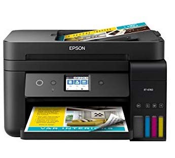 EPSON PRINT Epson EcoTank ET-4760 Wireless Color All-in-One Cartridge-Free Supertank Printer with Scanner, Copier, Fax, ADF and Ethernet - Black