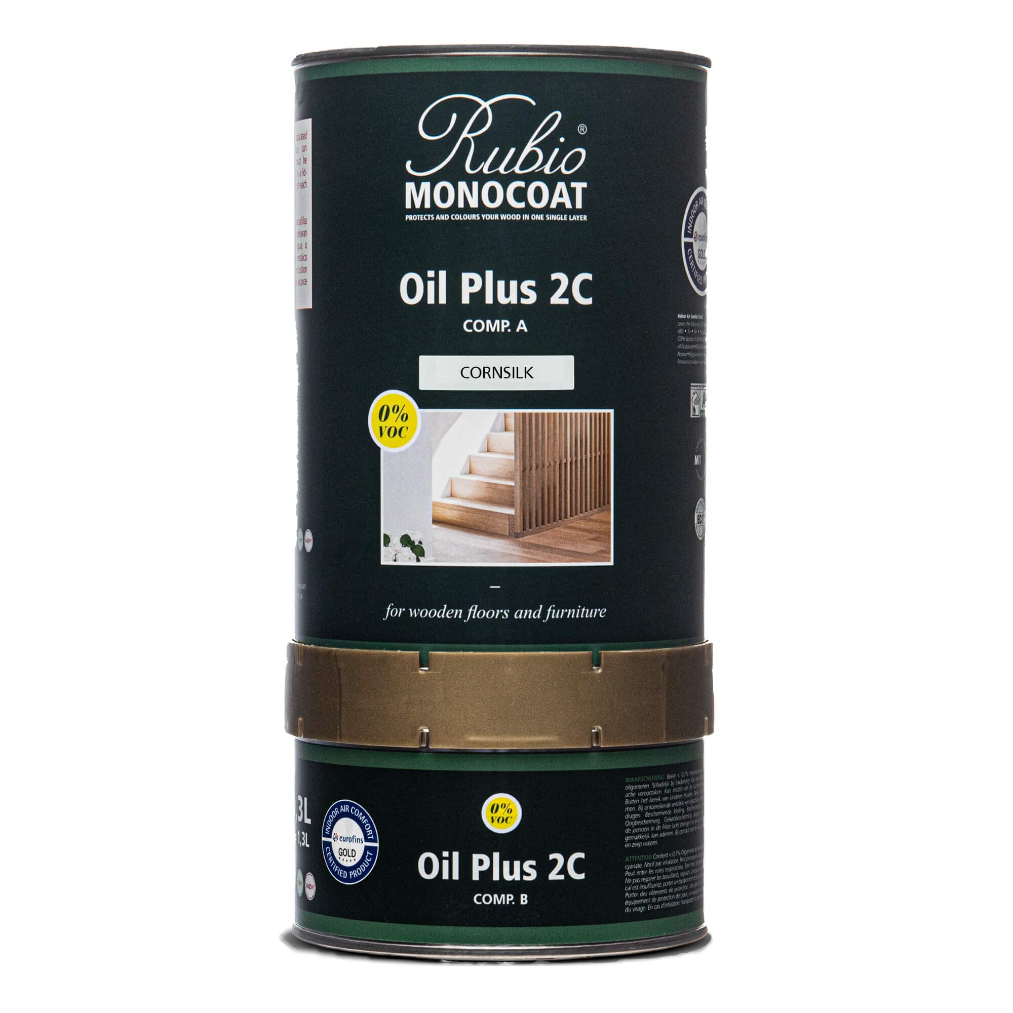 Rubio Monocoat Oil Plus 2C, 1.3 Liter, Cornsilk, Interior Wood Stain and Finish, Food Safe, Easy One-Coat, Linseed Oil, Plant Based, VOC/Solvent Free, Furniture & Flooring Hardwax Oil