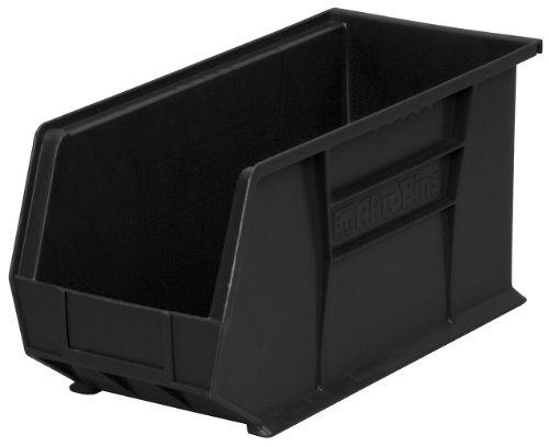 Akro-Mils 30265 AkroBins Plastic Storage Bin Hanging Stacking Containers, (18-Inch x 8.25-Inch x 9-Inch), Black, (6-Pack) (30265BLACK)