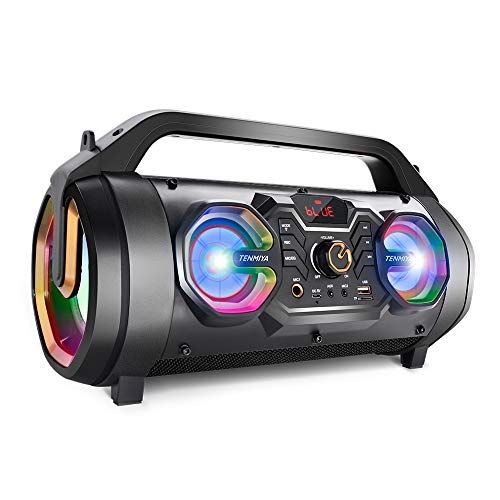  TENMIYA Bluetooth Speakers, 30W Portable Bluetooth Boombox with Subwoofer, FM Radio, RGB Colorful Lights, EQ, Stereo Sound, Booming Bass, 10H Playtime Wireless Outdoor Speaker for Home, Party, Camping,...